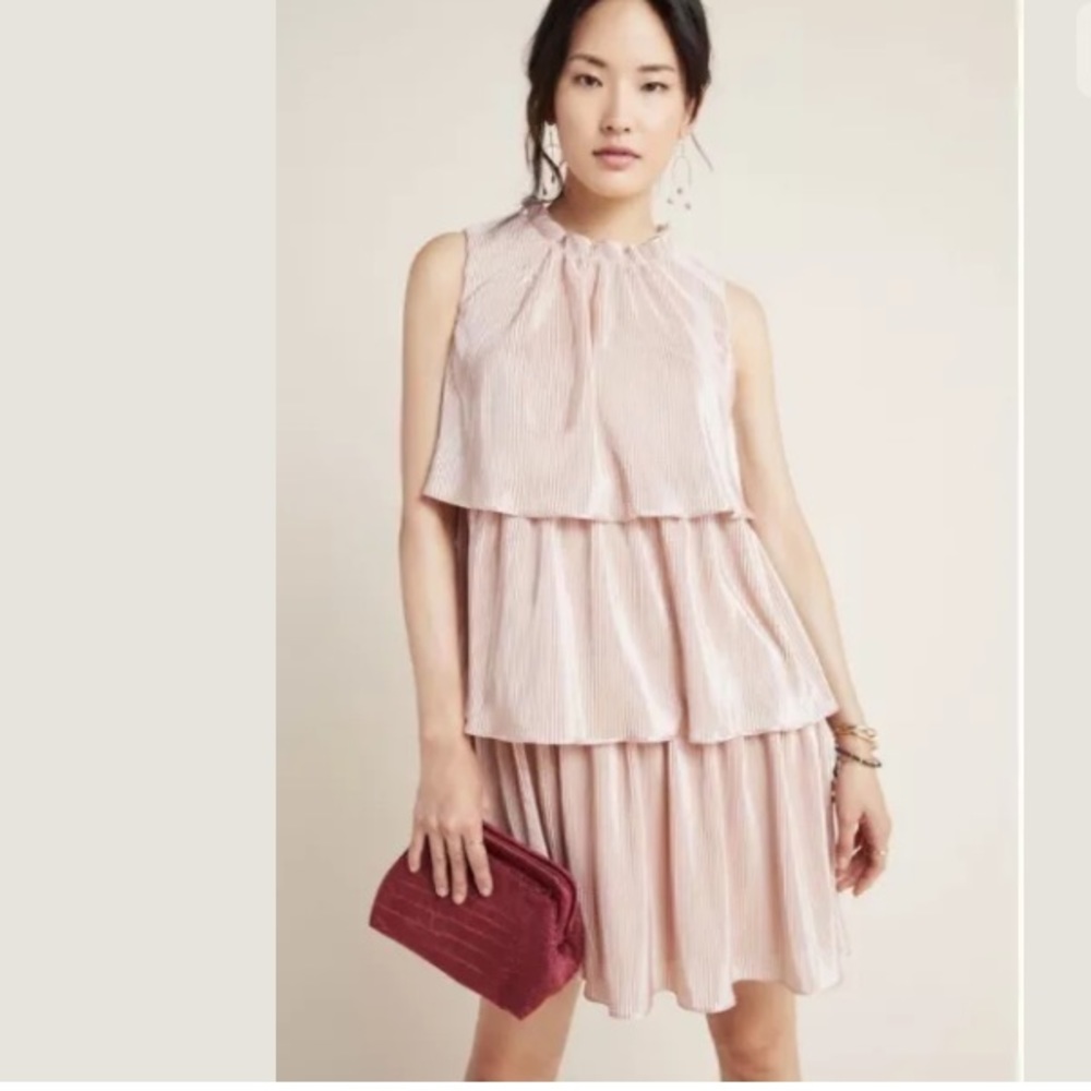 Anthropologie Ro +De Estelle Tier Tunic Dress NWT M $150 Pink
